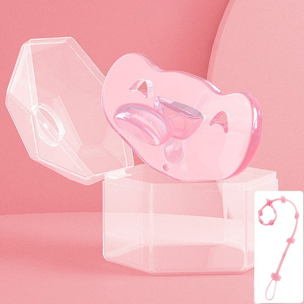 Babybond Anatomical Elephant Silicone Pacifier with Chain, One-Piece Design, Pink, Boilable and BPA-Free