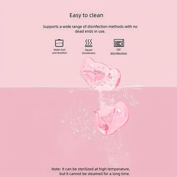 Babybond Anatomical Elephant Silicone Pacifier with Chain, One-Piece Design, Pink, Boilable and BPA-Free