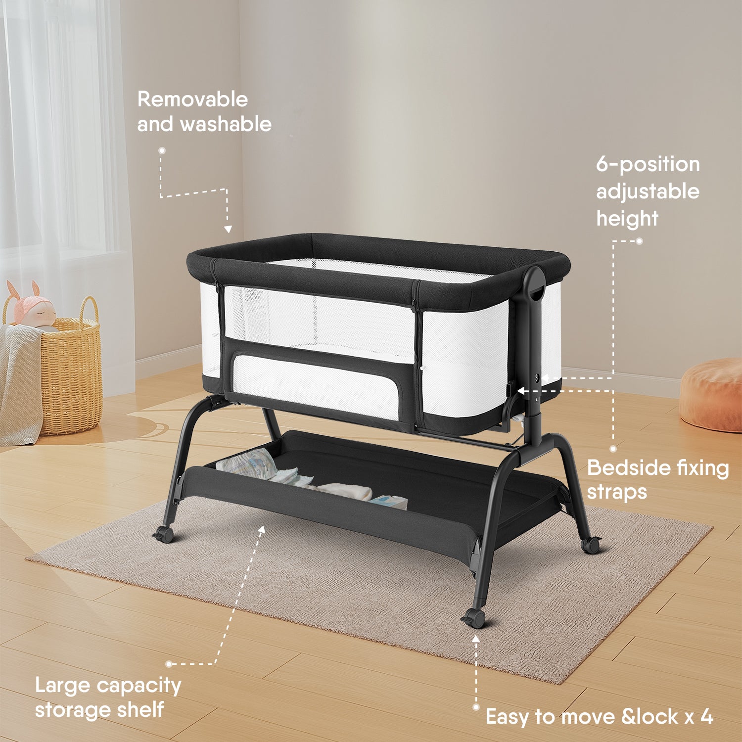 BabyBond Baby Bassinet 3 in 1 Bassinet Bedside Sleeper with Soft Mattr