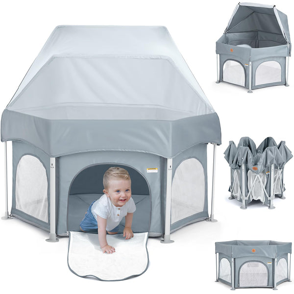 BabyBond Baby Playpen Pop-Up Dome Tent with Canopy and Mat For Outdoor Use