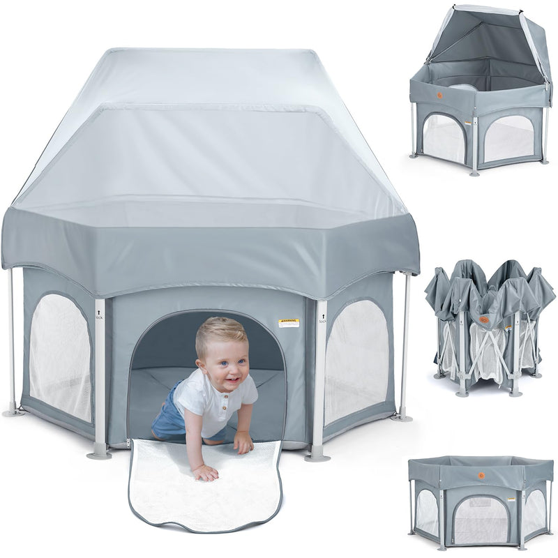 BabyBond Baby Playpen Pop-Up Dome Tent with Canopy and Mat For Outdoor Use