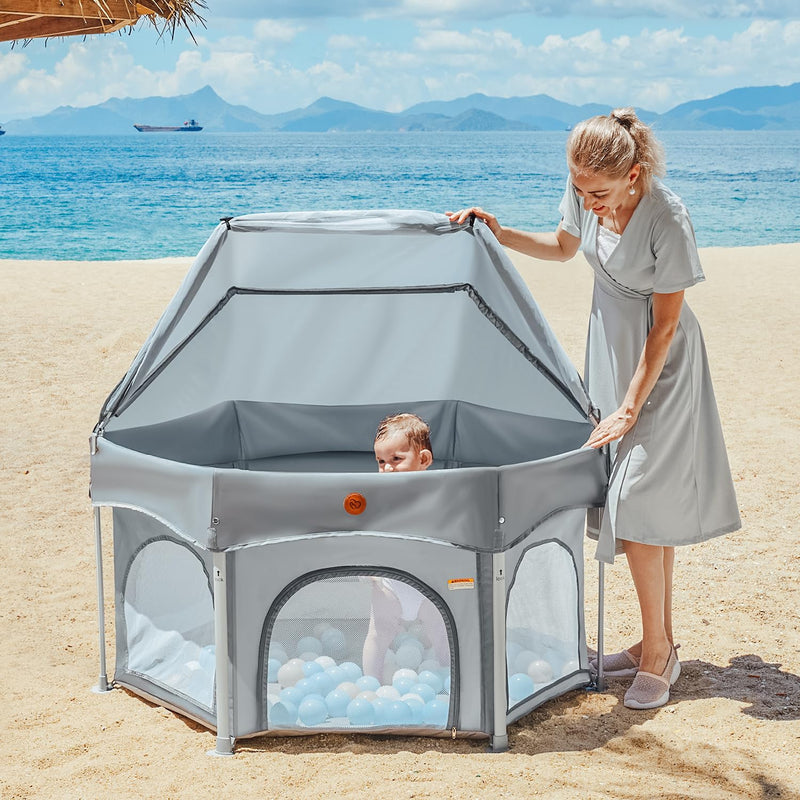 BabyBond Baby Playpen Pop-Up Dome Tent with Canopy and Mat For Outdoor Use