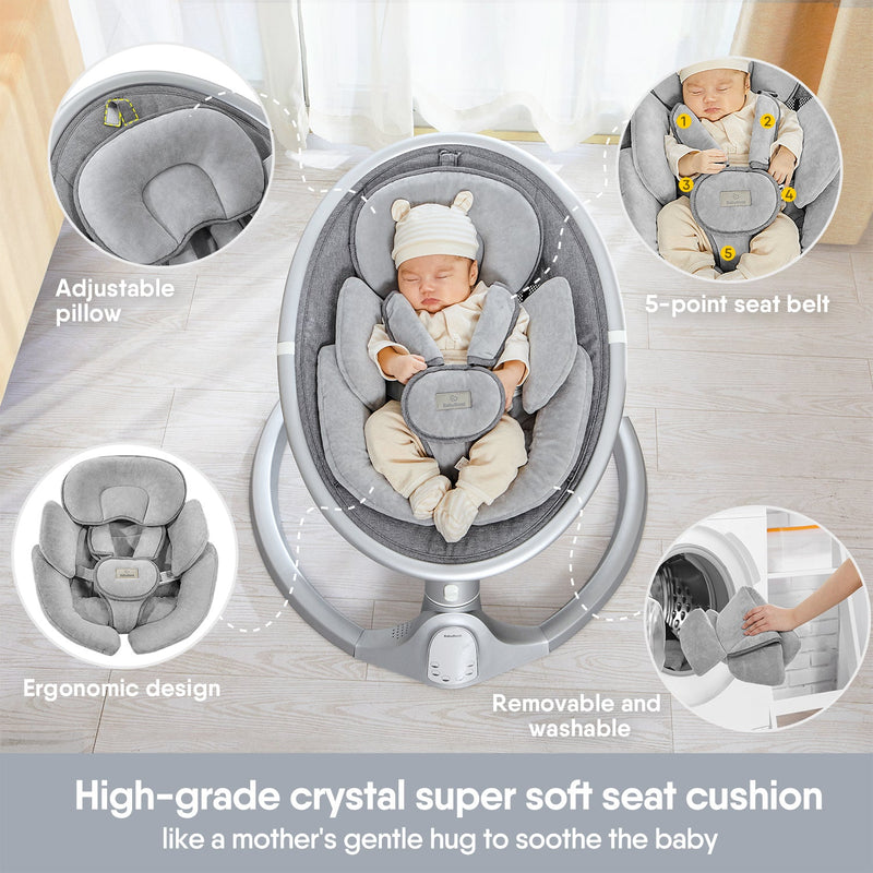BabyBond Baby Swings for Infants, Bluetooth Infant Swing with Music Speaker, 5 Point Harness Belt, 5 Speeds and Remote Control