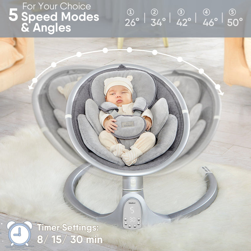 thumbnail image 2 of Infant Baby Swing With Bluetooth, 5 Speeds, 12 Lullabies, Portable Gray Rocker By Ixdregan 2 of 6